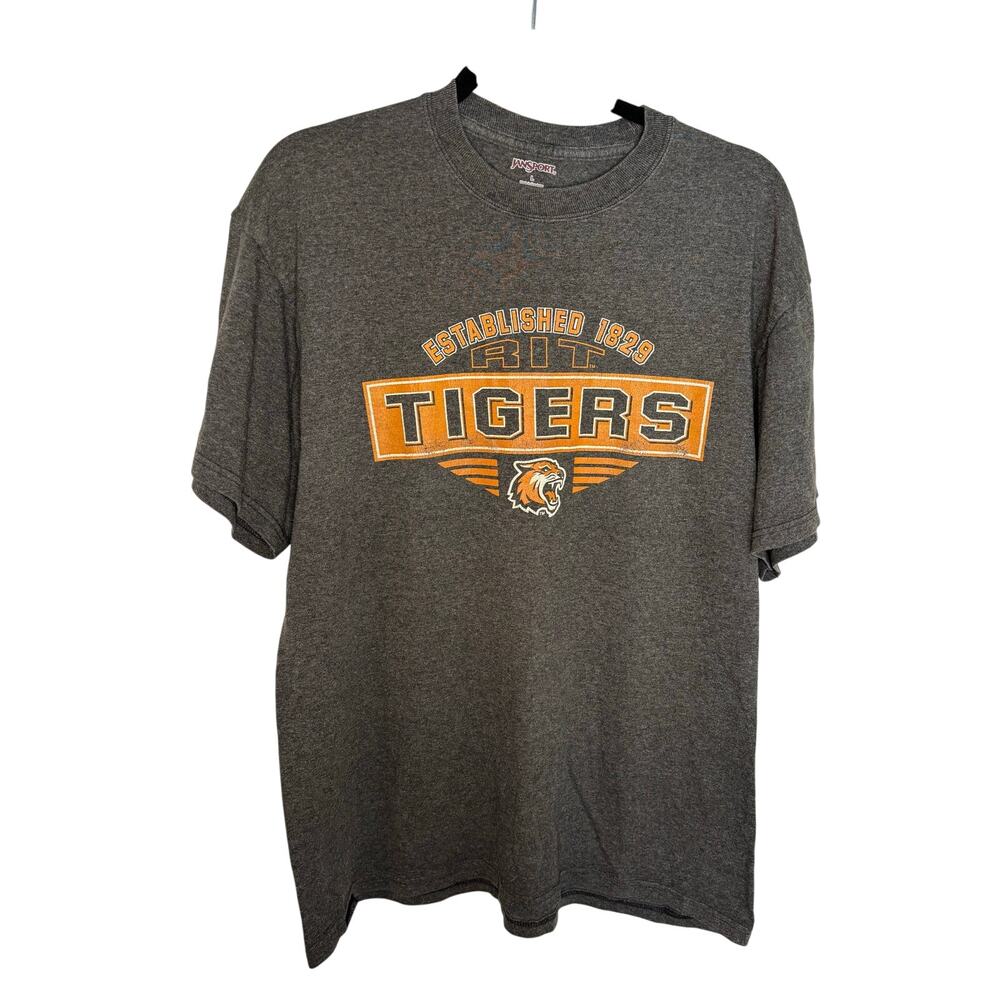 Vintage Jansport RIT Tigers Graphic T-Shirt Gray College Sports Tee Size L